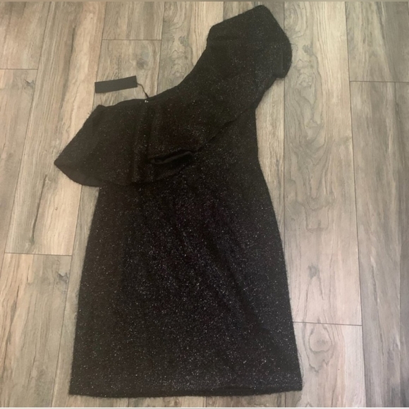 NWT HALSTON HERITAGE 1 SHOULDER METALLIC DRESS 14 - Picture 3 of 6